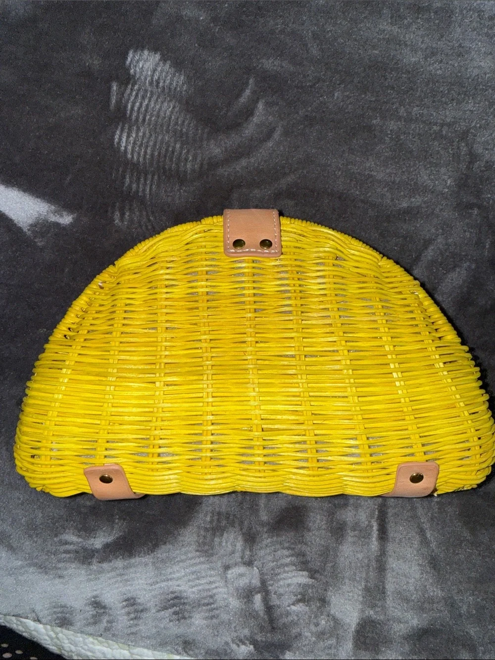 J. Crew Yellow Wicker Half-Moon Rattan Clutch with Tan Trim